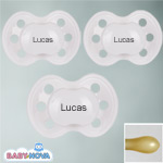 Pakke med 3 stk. Baby Nova sutter med navn (Hvid) Symmetriske Latex fra 6 md.
